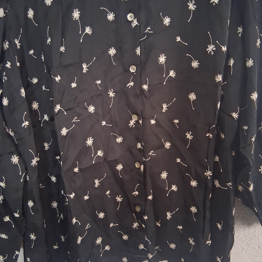 J Jill NWT Satin Dandilion Floral Button Down Blouse Top Business Casual 2X - Picture 3 of 6
